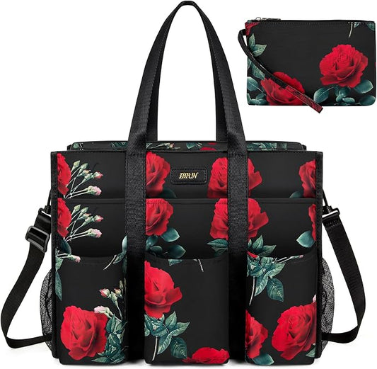 IBFUN Utility Tote Bag with 24 Pockets, Large Teacher Travel Tote for Women | Large Work Tote Bag 2pcs with Zipper for Travel Daily School Teacher Nurse, Large Lightweight Laptop Shoulder Bag Handbag by IBFUN