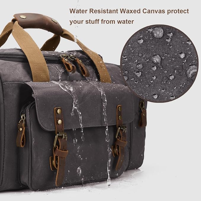 Waxed Canvas Duffel Bag 50L, Dark Grey | Waterproof, Travel, Overnight, Weekender - Image 2