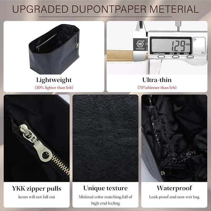 Purse Organizer Insert for Longchamp Le Pliage Large, Black | 6-Compartment Bag Organizer with YKK Zipper Pocket, Cup Holder, Key Chain, Waterproof DupontPaper Lightweight Handbag Shaper - Image 6