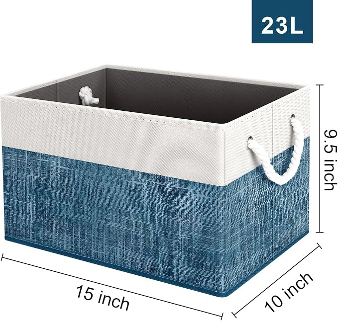 Storage Bins 6-Pack, Foldable Storage Baskets for Organizing Toys, Books, Shelves, Closet, Large Storage Box with Rope Handles, Sturdy Organizer Bins, White & Blue - Image 2