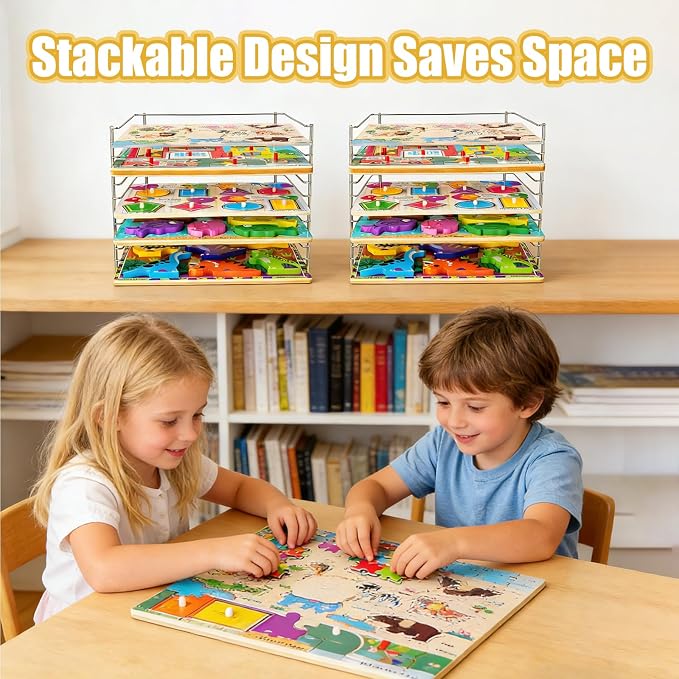 2 Pack Puzzle Racks for Wooden Puzzles, Each Stores 12 Puzzles, Wooden Puzzle Organizers and Storage, Metal Wire Rack Ideal for Homes, Schools, and Early Education Centers, Puzzle Holder Rack for Kids - Image 5