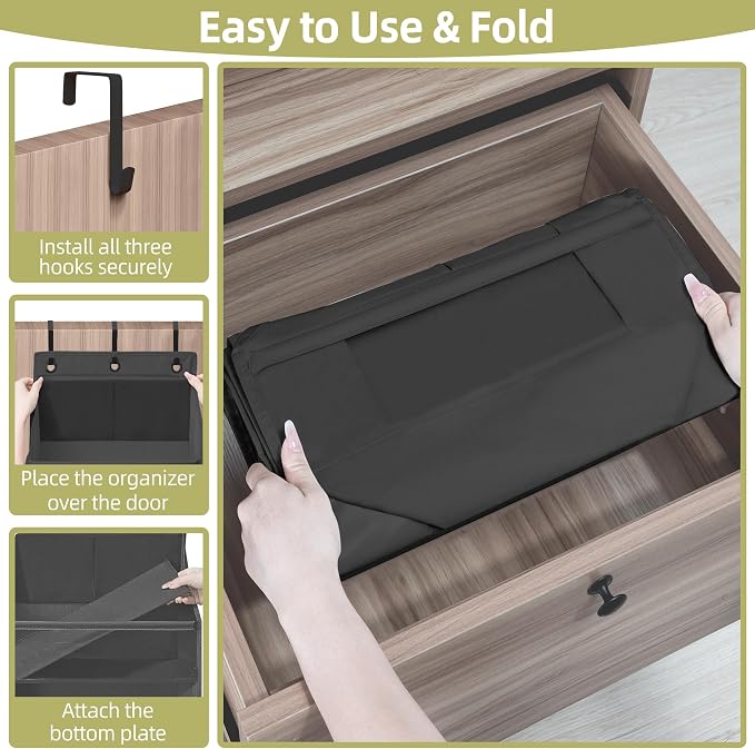 Over Door Organizer with 6 Extra Large Pockets 12 Side Pockets, Sturdy Closet Storage Rack, Hanging Storage Organizer with Clear Window for Shoes, Diaper, Bedroom, Bathroom, Black, 4-Pack - Image 6