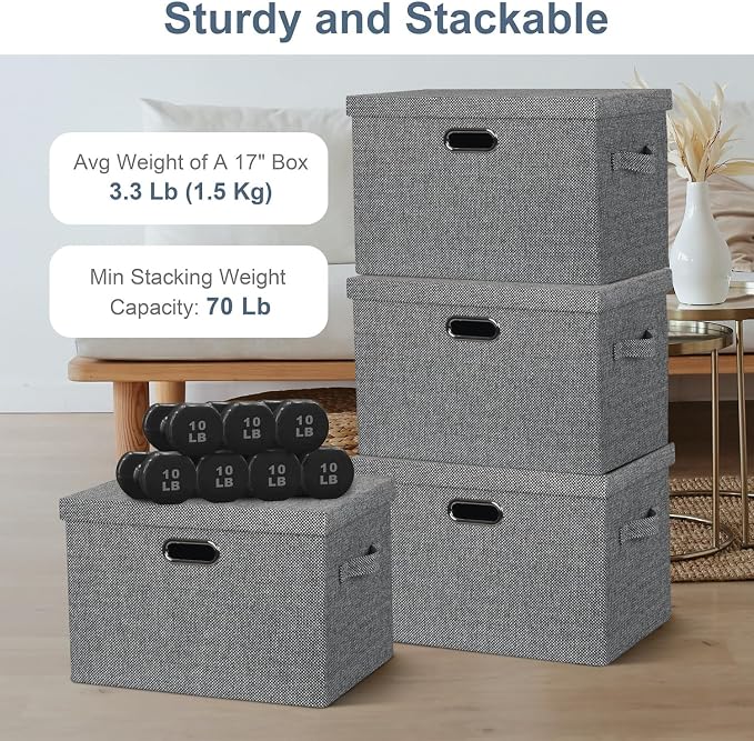 Storage Bins with Lids Fabric Closet Organizers Cubes Office Organization | 36 Quart 3 Pack Black and White Mix Collapsible Stackable Linen Fabric 4 Handles Bedroom Closet Cabinet Under Bed Clothes Toy - Image 3
