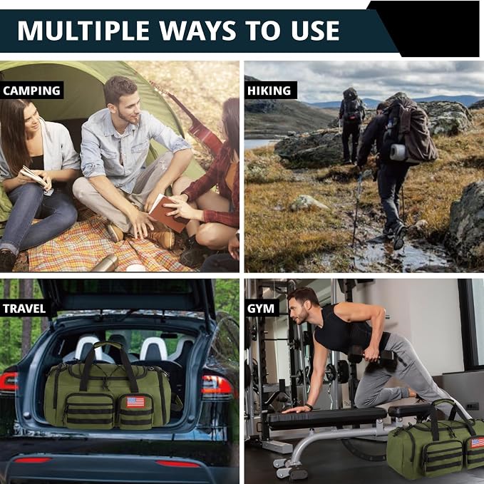 Tactical Gym Bag for Men,50L Large 3-in-1 Sports Duffle Bag for Travel Gym | Water Resistant ,Adjustable Shoulder Strap,MOLLE Weekender Overnight Bag with Shoes Compartment,Gym Backpack for Gym,Travel - Image 2