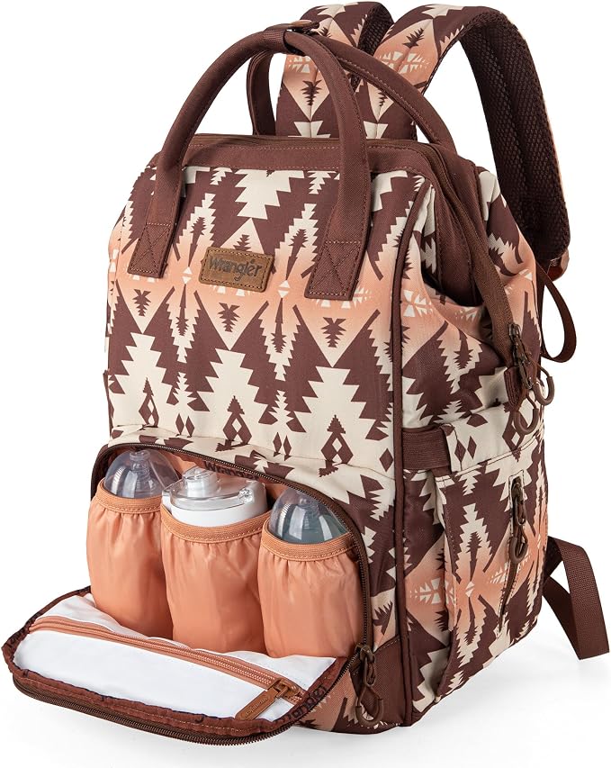 Wrangler Aztec Backpack Organized Daypack Travel Baby Bag with Stroller Strap and Side Bottle Pockets WG2204-9110BR - Image 2