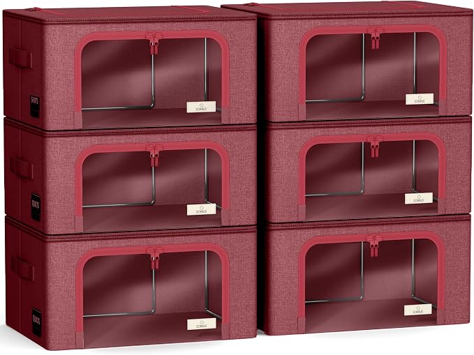 Sorbus Storage Bins with Metal Frame - Stackable & Foldable Clothes Organizer Bags - Oxford Fabric Storage Containers with Large Clear Window & Carry Handles, Bedroom Organization for Bedding & Linen - Image 7