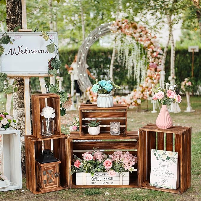 Soaoo 5 Pcs Decorative Nesting Wooden Crates for Storage Display 5 Size Large Small Rustic Wood Decorative Storage Crates with Handle Farmhouse Crate Box Container Made from Pine(Vintage Brown) - Image 6