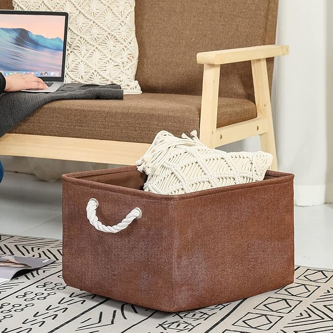 Organization and Storage Basket for Organizing - 17x14x10 inch 3 Pack Fabric Storage Cubes, Collapsible Storage Bins for Shelves Closet Organizer Toy Gift Cloth (Brown) - Image 8