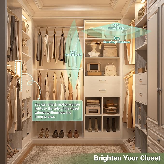 Besiost 4-8 FT Closet System, Closet Organizer System with Smart Sensor Lights, White - Image 5