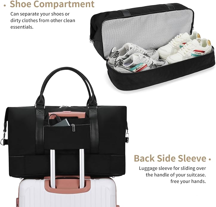 Women's Weekender bag Travel Duffel Bag with Shoe Compartment 21-inch Airline-Approved Carry-On, 2-Piece Overnight Bag Set Personal Item Luggage - Image 6