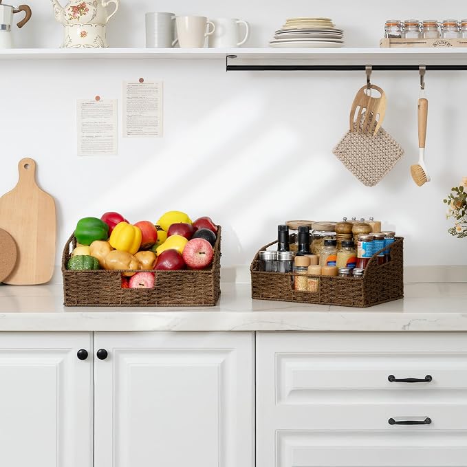 StorageWorks Pantry Baskets for Organizing, Brown Storage Baskets, 2-Pack | Paper Rope Wicker Storage Baskets for Shelves with Handles, Pantry Organizers and Storage, Shelf Baskets for Organizing - Image 8