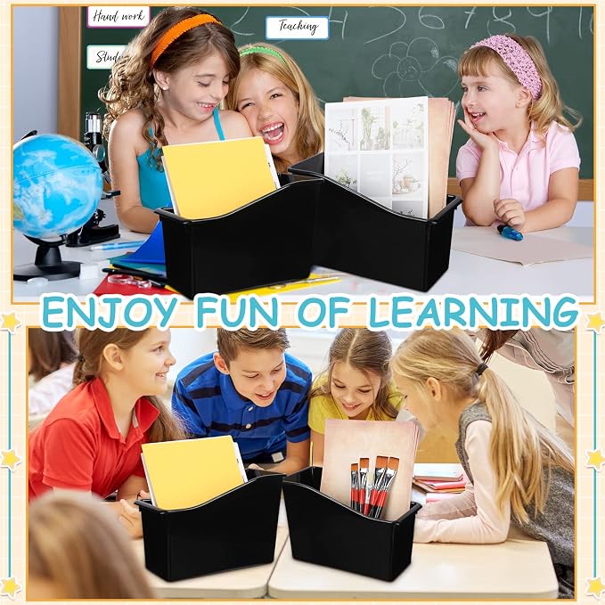 Fuutreo Classroom Book Bins Plastic Organizer Box, Black, 12 Pcs | Binder Magazine Holder File Container Storage Folder Cube for Home Office School Library Organization Supplies - Image 2