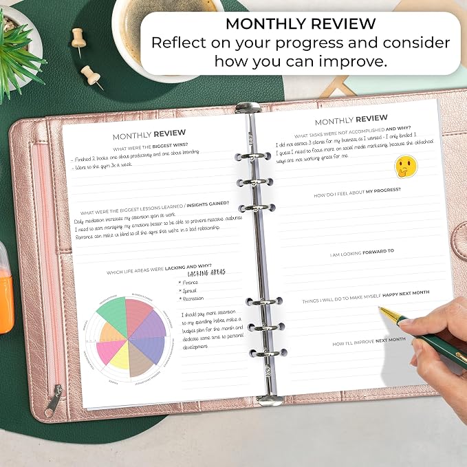 Clever Fox Weekly Planner Binder, Undated Daily A5 Eco Leather Rose Gold | 7 x 10 in with A5 pages, mini 3 ring portfolio organizer, work time manager, day runner, agenda book with monthly calendars - Image 5