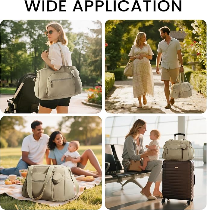 VONAL Diaper Bag Tote, Large 24L Diaper Bags Waterproof Hospital Bag for Labor Delivery, Travel Diaper Tote Baby Bag - Image 2
