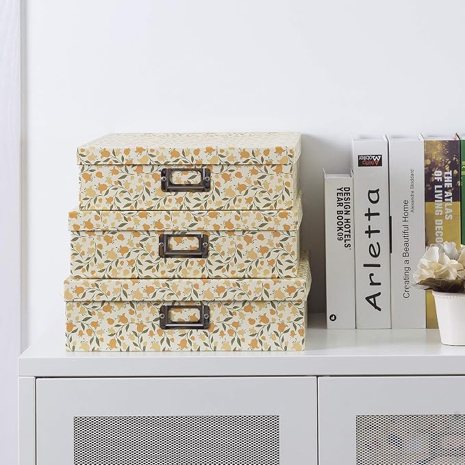 Soul & Lane - Keepsake Storage Boxes with Lids, Set of 3, Floral Dance | Decorative Cardboard Photo Box Set for Documents, Scrapbook Paper and Memories, Large Nesting Letter Organizers, Jumbo Size - Image 2
