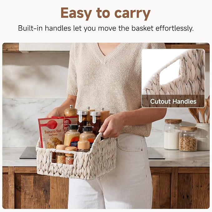 StorageWorks Pantry Baskets for Organizing, White Wicker Baskets, 2-Pack | Water Hyacinth Pantry Baskets for Organizing, Wicker Baskets with Handles, Woven Baskets for Pantry Storage, White Baskets - Image 3
