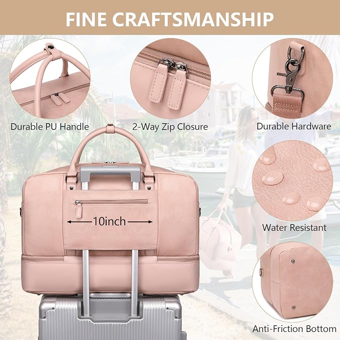 4-in-1 Waterproof Faux Leather Overnight Travel Bag for Women Men | Hospital Gym Weekender Bag Carry On Personal Item Travel Duffel Bags with Shoe Compartment Toiletry Bag Fit 21" Laptop - Image 5