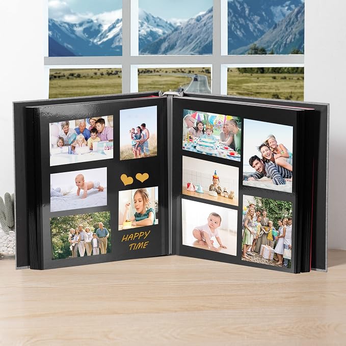 Large Photo Album Self Adhesive 4x6 5x7 3x5 8.5x11 Scrapbook Magnetic DIY Scrapbook Length 13 x Width 12.8 (Inches) 120 Black Sticky Pages Linen Cover DIY Photo Album(Grey) - Image 3