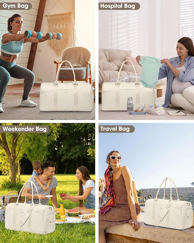 Women Weekender Travel Duffle Bag: Travel Duffel Overnight Bags with Shoe Compartment Large Carry on Tote with Toiletry Bag Weekend Traveling Yoga Gym Hospital Bag for Women with Wet Pocket Beige - Image 7