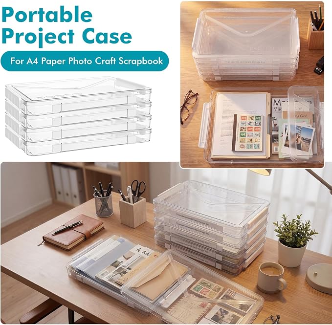 10 Pack Clear File Storage Box Portable Paper Case with Lid Handle,White - Image 3