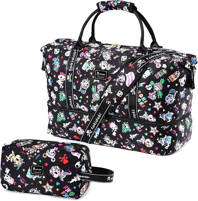 tokidoki Travel Duffle Bag, Weekender with Shoe Compartment Toiletry Bag | many compartments: laptop sleeve, wet-dry pocket, trolley sleeve. Includes toiletry bag. Carry-on. by Tokidoki