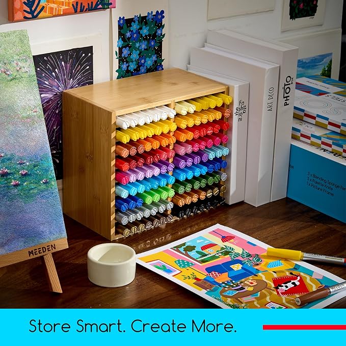 MEEDEN Bamboo Marker Holder Organizer: Holds 126 Pens with 18 Compartments- Art Supply Storage & Holder for Alcohol Markers，Pens，Pencils - Image 2