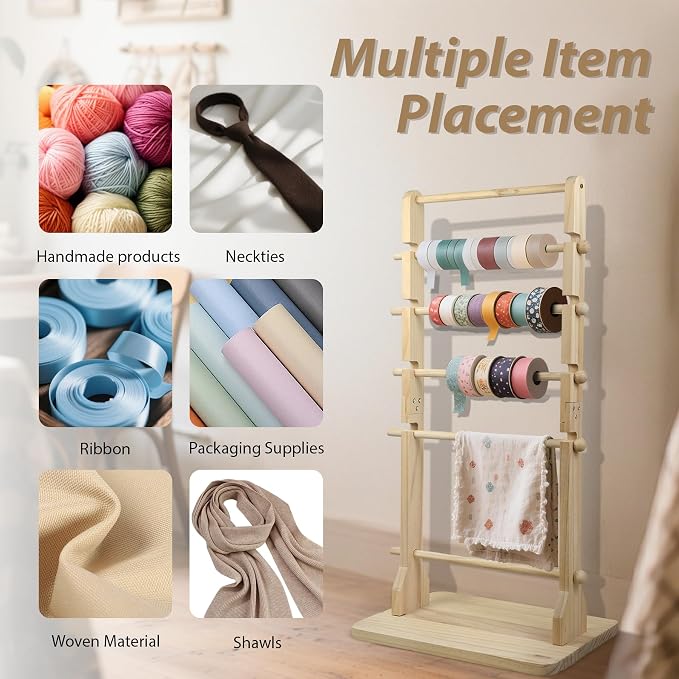 6 Tier Large Capacity Solid Wood Ribbon Storage Rack, Multi-Spacing Ribbon Spool Holder Organizer, Removable Ribbons Display Shelf Craft Storage for Flower Store, Wrapping, Craft Room, Cake Shop - Image 5