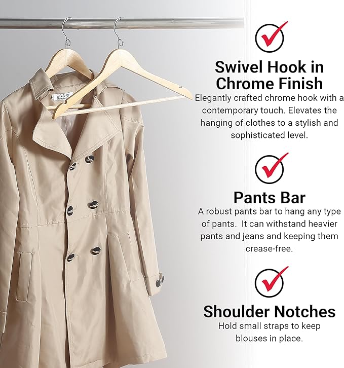 Proman Products Kascade Space Saving Wooden Hangers Clothes Hangers 50 Pack | Kascade-style cascading design saves closet space and lets you customize your wardrobe organization in a natural wood finish. - Image 5