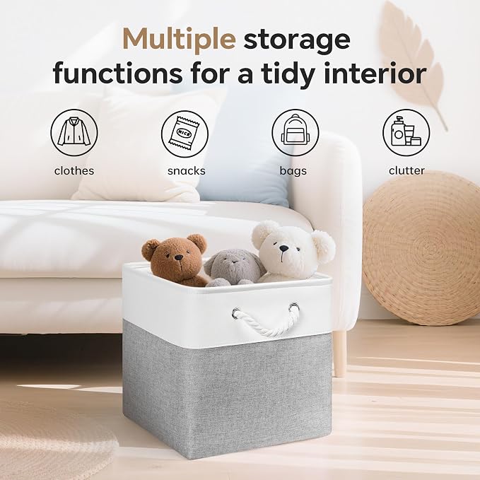 ECDYQXVU 13x13x13 Inch Storage Cube Bins Foldable Organizer Baskets 6 Pack | Soft Cotton Handles, Premium EVA Fabric, Hard Cardboard Bottom, Sturdy Metal Rim, Closet Shelf, Living Room, Bedroom, Laundry - Image 5