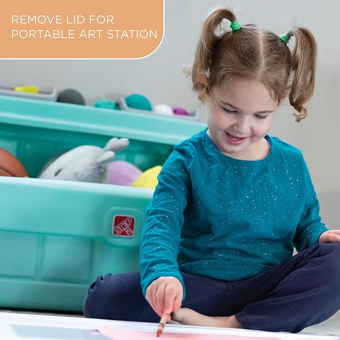 Step2 2-in-1 Toy Box & Art Lid, Kids Toy Storage Bin & Organizer, Easel & Chest in One, Made of Durable Plastic, For Toddlers 2+ Years Old, Mint - Image 5