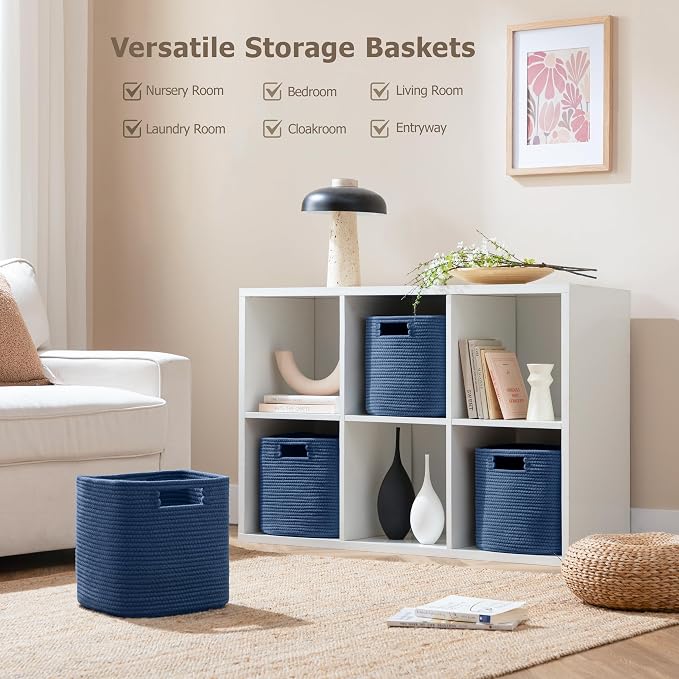 UBBCARE Set of 4 Storage Bins - 13 X 13 X 13 In, Cotton Rope Bins for Shelves, Toys, Books, Cube Storage with Handles, Woven Basket for Organizing, Navy Blue - Image 3