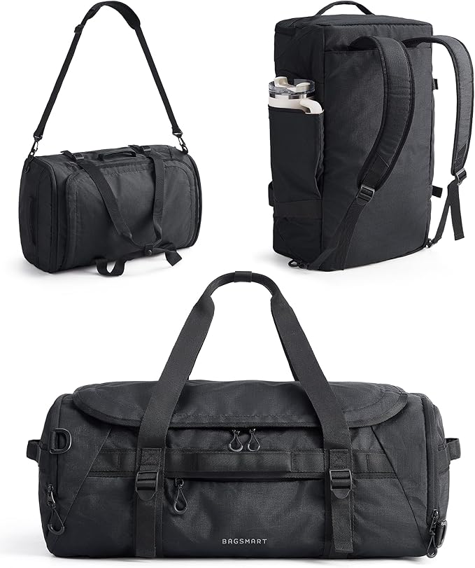 BAGSMART 4-IN-1 Duffle Bag for Travel, 40L Gym Bag Workout with Wet Pocket | TSA Carry on Backpack with Shoes Compartment, Duffle & Backpack for Gym Travel Weekender Hiking, Water-resistant by BAGSMART