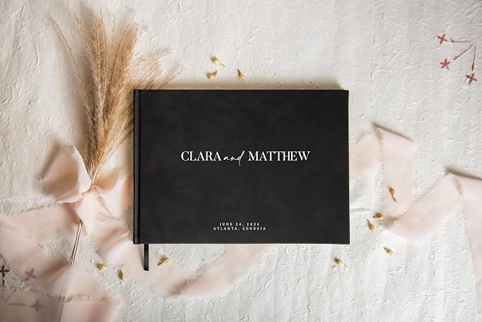 Personalized Guest Book - 11.5" x 8.5" Premium Custom Guest Signing Book with Bookmark and Blank Pages for Wedding Reception Table Decoration Engagement Birthday Party Event, Charcoal - Image 2