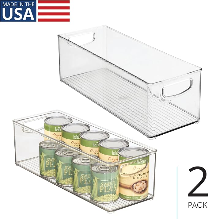iDesign Plastic Stackable Pantry Bin with Handles, Set of 2, Clear | For Kitchen Cabinets or Fridge, Made in USA - Image 2