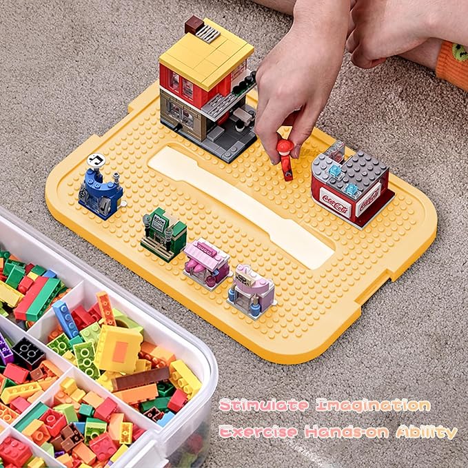 Toys Organizer Storage Case for Lego Box Kids Toy Stackable Building Blocks with Lids Bins Adjustable Lego Storage Containers Plastic Toy Box 3 Layer (Lemon) - Image 2