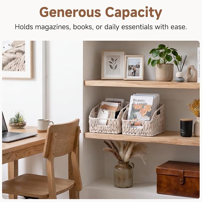 StorageWorks Pantry Baskets for Organizing, White Wicker Baskets, 2-Pack | Water Hyacinth Pantry Baskets for Organizing, Wicker Baskets with Handles, Woven Baskets for Pantry Storage, White Baskets - Image 4