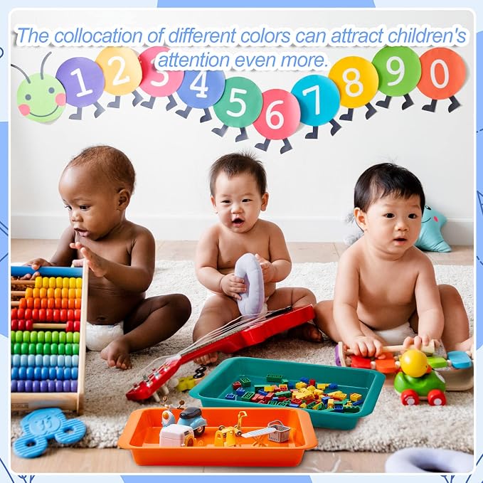 Tatuo 16 Pack Large Colorful Plastic Art Trays for Kids 14 x 10 x 2 Inch | Multicolor Activity Craft Trays,Stackable Art Serving Tray Organizer for School DIY Projects Beads, Painting, Jewelry - Image 4
