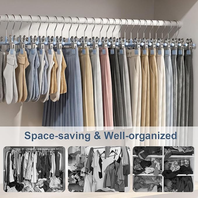 POZEAN Pants Hangers with Clips for Women 50 Pack, 12Inch Adjustable Heavy Duty Skirt Hangers, Space Saving Non-Slip Shorts Jeans Trousers Clothes Hangers, Blue - Image 6