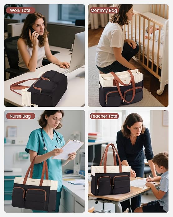 LOVEVOOK Teacher Tote Bag for Women,Multi-pocket Laptop Bag with Large Cup Holder,Nurse Bags Work Travel Computer Handbag - Image 5