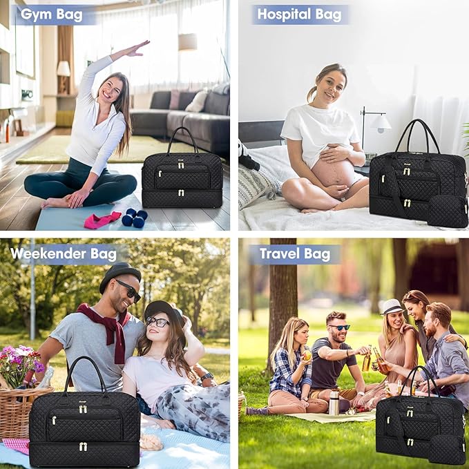 Travel Duffle Bag Weekender for Women - 38L Carry-On Overnight Personal Item Bag with Shoe Compartment & Wet Pocket Weekend Tote Bags with Toiletry Hospital Bags for Labor and Delivery - Image 6