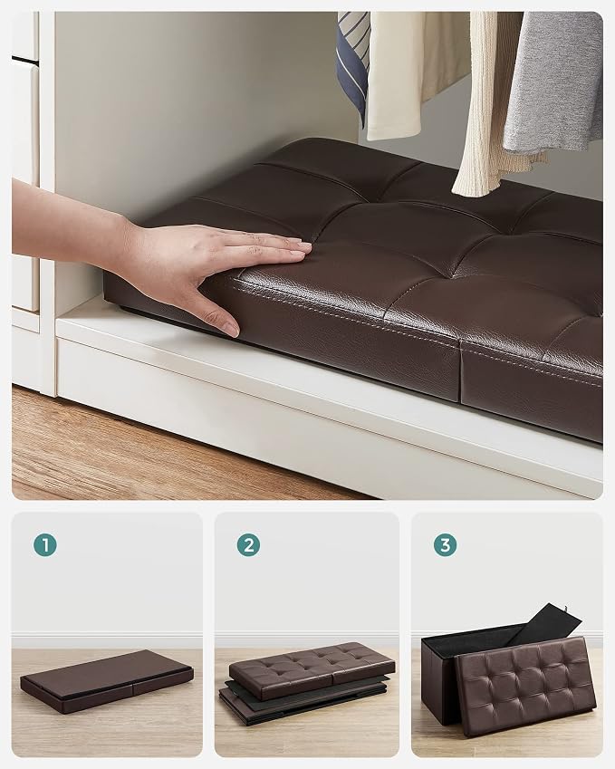 SONGMICS 30 Inches Folding Storage Ottoman Bench with Flipping Lid | Storage Chest Footrest Padded Seat, MDF Support, Ink Black, MINOTA Collection ULSF45BR - Image 9