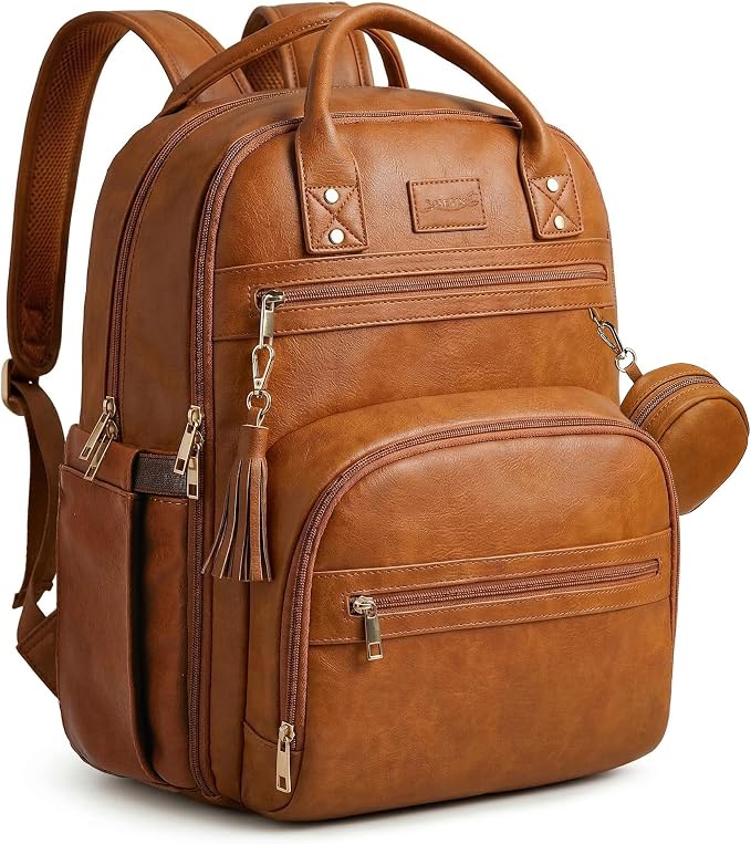 ROSEGIN Premium Vegan Leather Diaper Bag Backpack with Waterproof Changing Pad, Reinforced Zippers & Odor-Free, 20 Pockets Pro Organizer, Fits 15.6" Laptop, Stroller Straps, Baby Bag for Mom, Brown by ROSEGIN