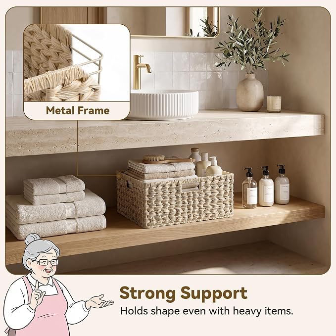 GRANNY SAYS Wicker Baskets for Organizing, Wicker Storage Baskets, 1-Pack | Plastic Waterproof Wicker Storage Baskets for Shelves, Woven Baskets for Storage, Shelf Baskets, Woven Baskets with Handles - Image 2