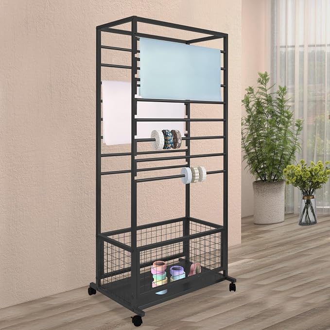Floor Standing Ribbon Storage Organizer, 16-Layer Iron Rolling Ribbon Holder Organizer Rack with Bottom Basket, Wrapping Paper Holder, Slim Ribbon Storage Rack for Flower Shop, Craft Room H: 60inch - Image 7