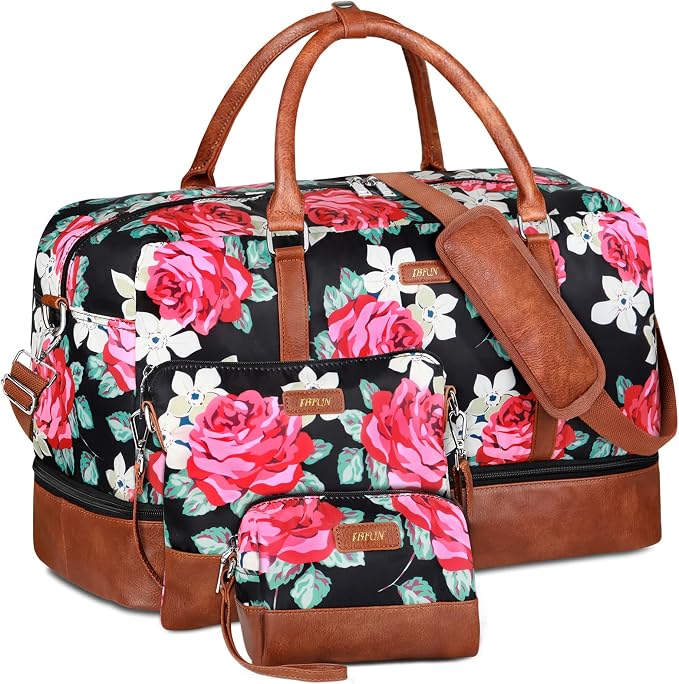 Weekender Bags for Women, 21" Travel Duffle Bag with Shoe Compartment | 3PCS Carry On Overnight Large Duffel Bag with Crossbody Bag and Toiletry Bag for Weekend Travel Gym Hospital Business Trip by IBFUN