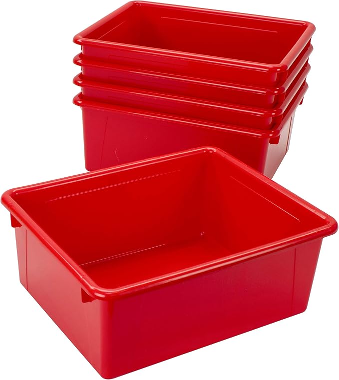Storex Letter Size Deep Storage Tray – Organizer Bin for Classroom, Office and Home, Red, 5-Pack (62525A05C) - Image 3