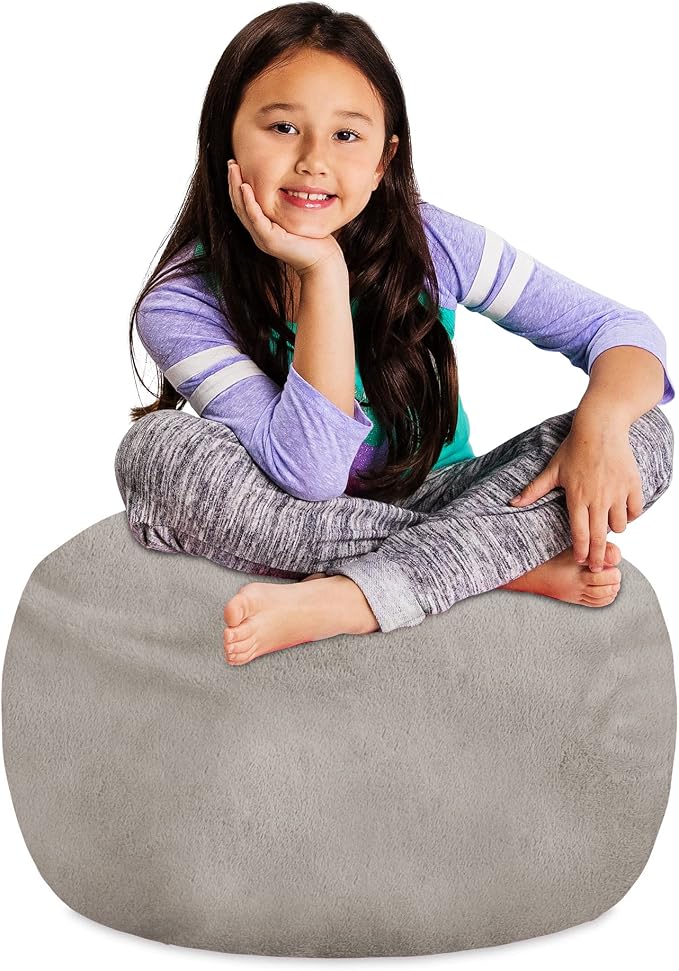 Posh Creations Stuffable Kids Stuffed Animal Storage Bean Bag Chair Cover - Childrens Toy Organizer, Medium 27" - Soft Faux Rabbit Fur Gray by PoshCreations