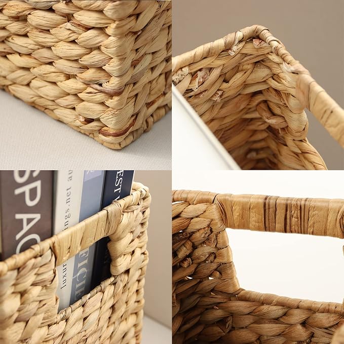 YAHUAN Natural Water Hyacinth Storage Basket with Built-in Handles Stair Basket Magazine Basket Large Wicker Baskets for storage Home Organizing Laundry (Water Hyacinth) - Image 5