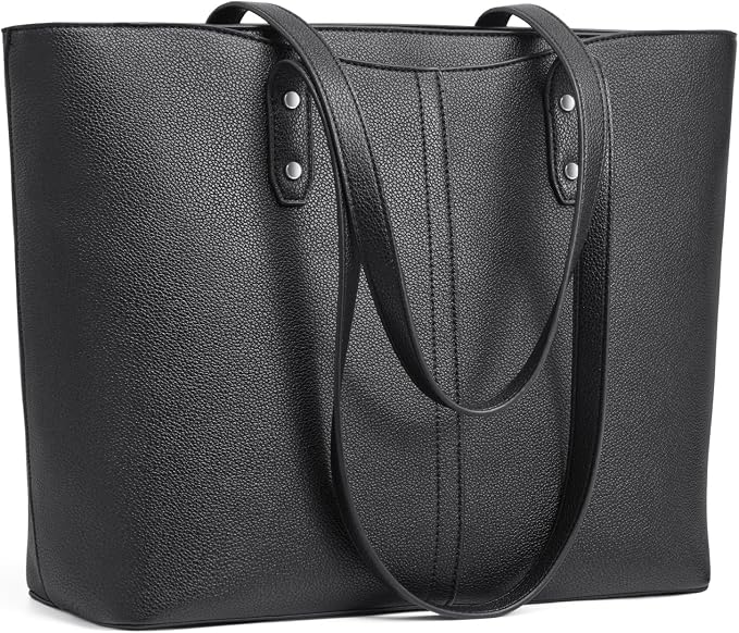 S-ZONE Tote Bag for Women Work Purses Handbags Luggage Strap Large Travel | Padded Laptop Compartment, Multi Pockets, Vegan Leather, Bottom Metal Rivet, Commuting Office Teacher by S-ZONE
