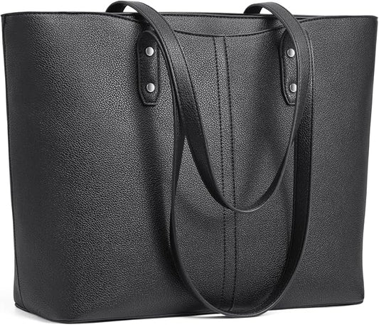 S-ZONE Tote Bag for Women Work Purses Handbags Luggage Strap Large Travel | Padded Laptop Compartment, Multi Pockets, Vegan Leather, Bottom Metal Rivet, Commuting Office Teacher by S-ZONE